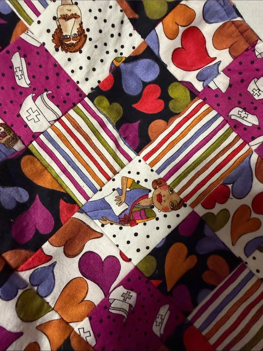 Colorful Patchwork quilted Heart NURSE Tote Bag in Purple